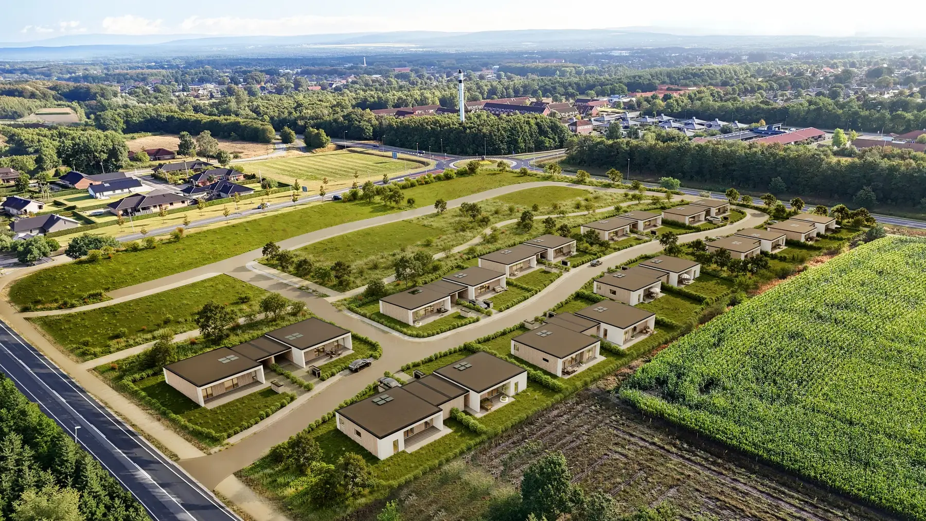Luftfoto af Morsbøl Enge og området omkring