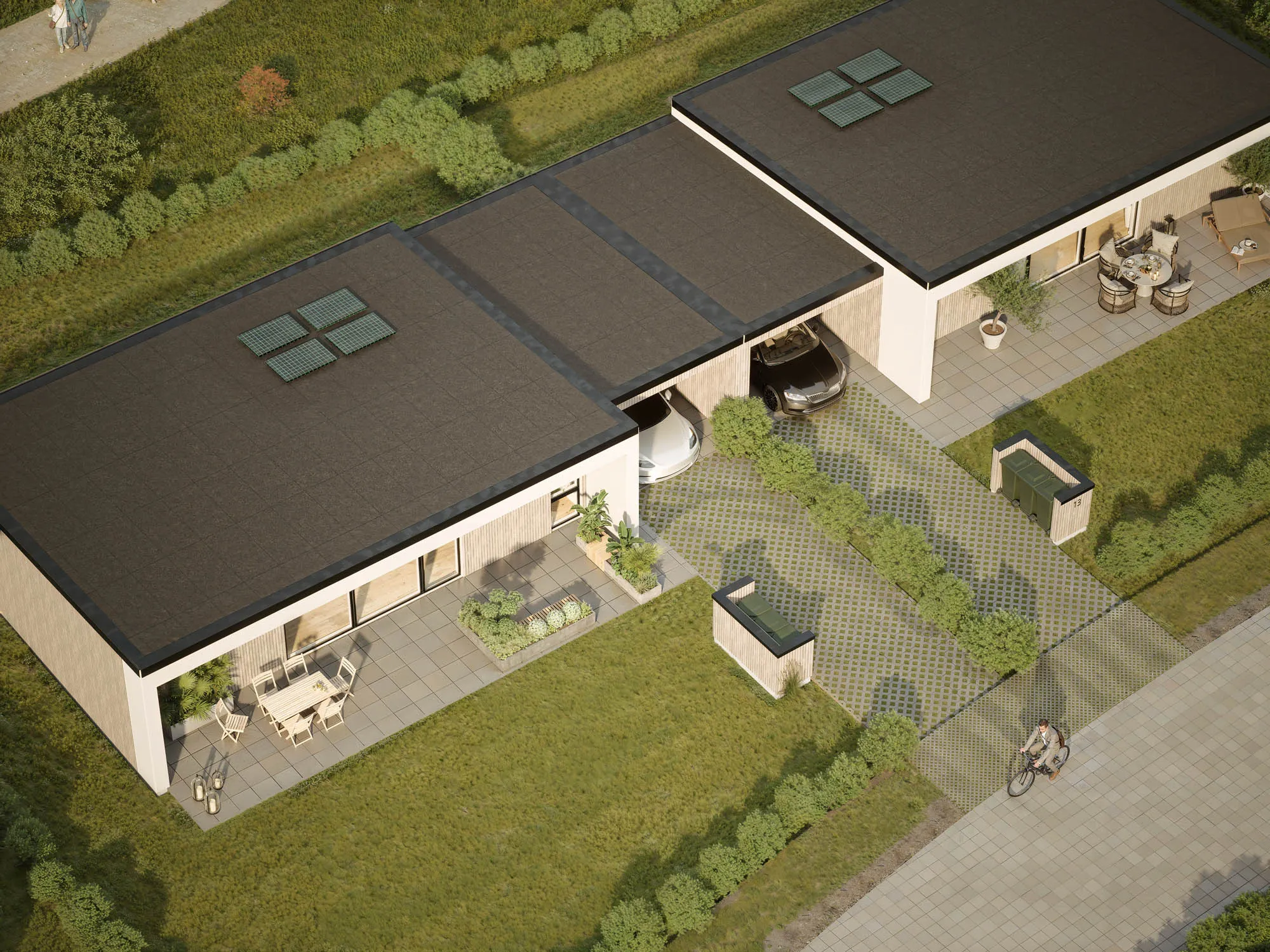 Visualisering af boligerne i Morsbøl Enge set fra oven